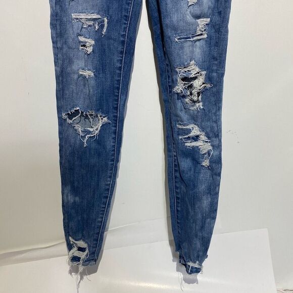 American Eagle Outfitters Women's Blue Distressed Hi-Rise Jegging Jeans Size 4 - Picture 2 of 11